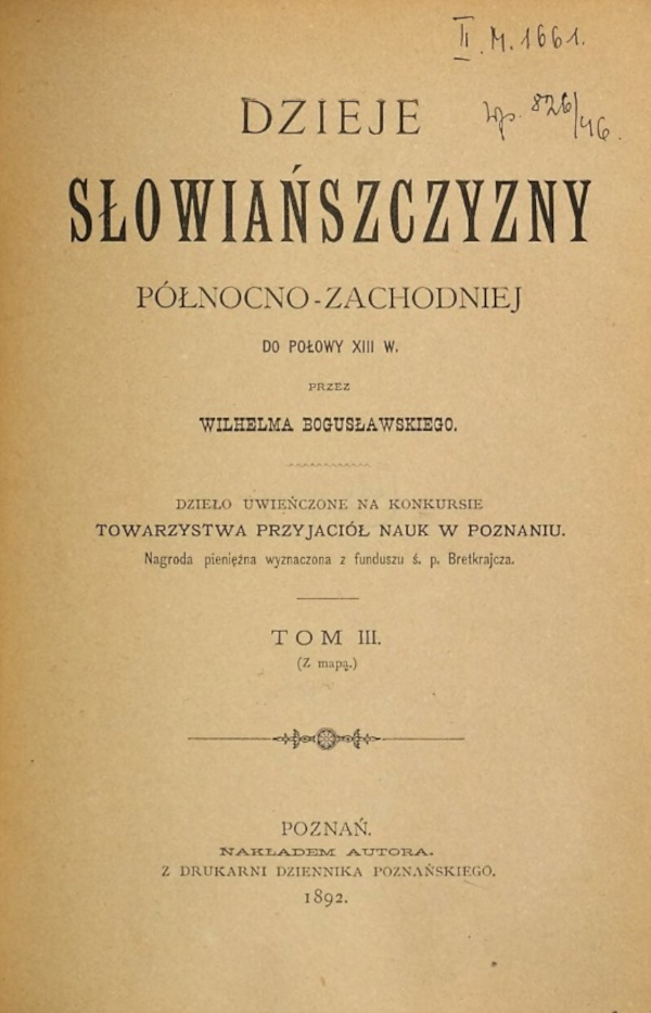 Naslovnica djela Wilhelma Bugoslawskog "Povijest sjeverozapadnih Slavena do sredine 13. stoljeća"