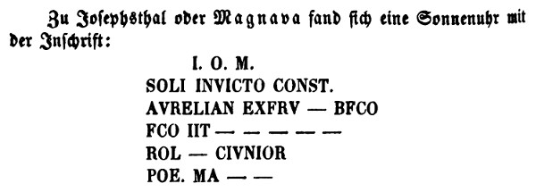 Bilješka Johanna Daniela Ferdinanda Neigebau(e)ra o sunčanoj uri iz Josipdola koju je objavio 1851. godine u djelu ”Die Süd-Slaven und deren Länder in Beziehung auf Geschichte, Cultur und Verfassung” (Izvor: Google Play Books (books.googleusercontent.com))