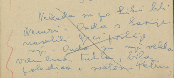 Početni retci zapisa narodne predaje o Nemrima koje je ispisala Maja Bošković - Stulli 8. lipnja 1955. godine u selu Vranik (Izvor: Digitalni repozitorij Instituta za etnologiju i folkloristiku - DIEF (repozitorij.dief.eu))