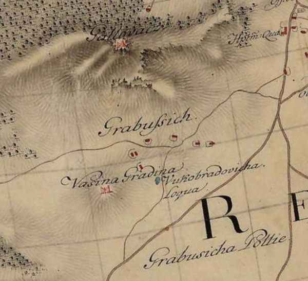 Toponim Vukobradovicha Loqua (Vukobratovićeva lokva), na zemljovidu Karlovačkog generalata iz 1774-1775. godine, ukazuje na lokvu usred sela Grabušić uz koju se nekoć nalazila nekolicina stećaka izmještenih s obližnje Crkvine (Izvor: Hungaricana - Hungarian Cultural Heritage Portal: Mapire: Country maps: Karlstädter Generalat (1774-1775) - First Military Survey (maps.arcanum.com))