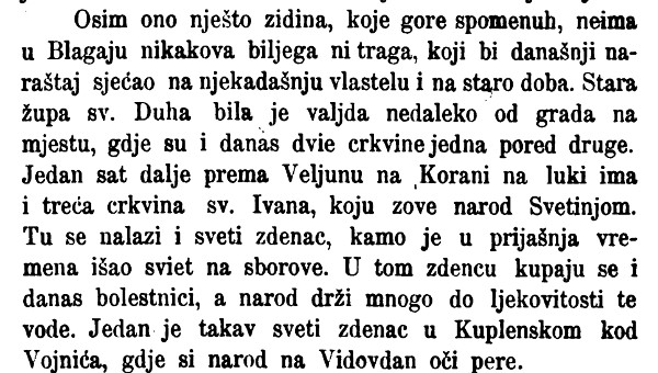 Navod Radoslava Lopašića iz putopisa ”Uspomena na put u Slunjsku krajinu god. 1865.” koji upućuje na položaj crkve Sveti Ivan ”... na Korani na luci” (Izvor: ”Vienac” od 23. lipnja 1883.)