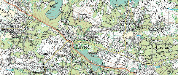 Bošnjakova gradina uzdiže se sjeverno od naselja Lovreć (Izvor: Geoportal (geoportal.dgu.hr))