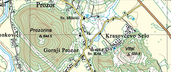 Pešunova vaga nalazi se oko stotinjak metara sjeverozapadno od cestovnog križanja kod crkve Uzvišenja svetoga Križa u Gornjem Prozoru (Izvor: Geoportal (geoportal.dgu.hr))
