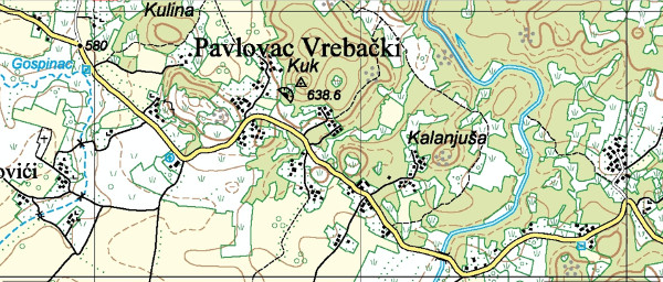 U središtu isječka suvremenog zemljovida: smještaj brijega Šupljača sjeverno od ceste za Gospić i Bursaćeve glavice s Crkvinom južno od iste prometnice (Izvor: Geoportal (geoportal.dgu.hr))