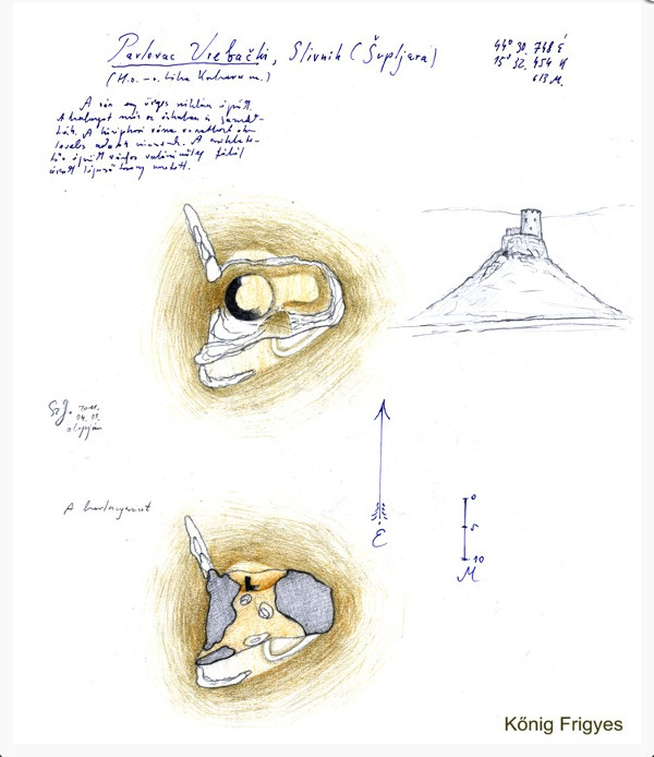 Tlocrt utvrde Slivnik (Pavlovac) i špilje Šupljače (Crtež: József Szatanek, 2011.; Izvor: Várak (varak.hu))