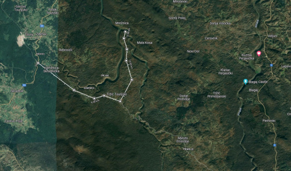 Smjer pristupa vozilom ka položaju utvrde Ključ (Izvor: google.com)