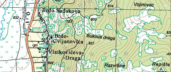 Položaj hrama Rođenje Svetog Jovana Krstitelja u selu Jošane Donje uz istočni rub Krbavskoga polja (Izvor: Geoportal (geoportal.dgu.hr))