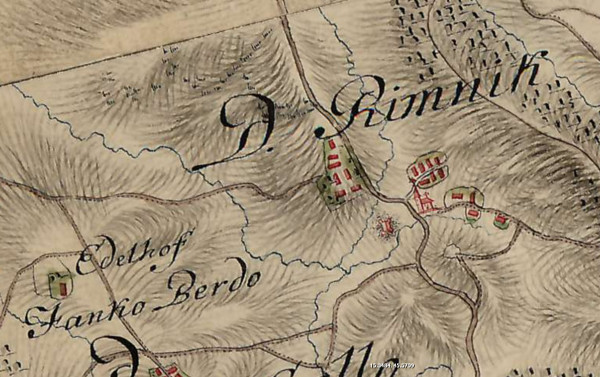 Na zemljovidu Karlovačkog generalata iz 1774-1775. godine kaštel Ribnik ucrtan je lijevo od crkve. Neka Vas ne buni trasa stare ceste između kaštela i crkve - današnja cesta od Karlovca prema Metliki ide lijevo od kaštela. (Izvor: Hungaricana - Hungarian Cultural Heritage Portal: Mapire: Country maps: Karlstädter Generalat (1774-1775) - First Military Survey (maps.arcanum.com))