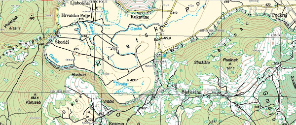 Selo Bjeljevine smješteno je u pobriježju južno od Hrvatskog Polja (Izvor: Geoportal (geoportal.dgu.hr))