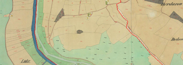 Austrijski katastar blagajskoga kraja iz 1864. godine - Sivo obojena središnja površina odgovara položaju pretpostavljene crkvine (Izvor: Habsburg Empire - Cadastral maps (XIX. century) (maps.arcanum.com))