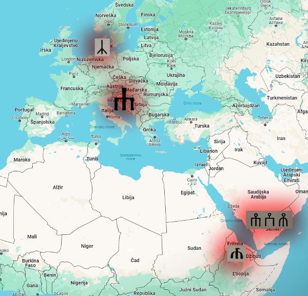 Geografski položaj u kojemu se pojavljuje znak glagoljskog AZ. (Pripremio: Tomislav Beronić)