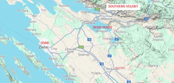 Zadar (Zoar) i ”Mrtva mora” Novigrada i Karina, s južnim Velebitom u pravcu istoka i sjevera