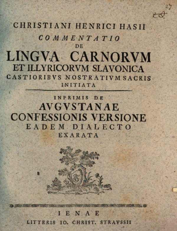 Sv. Jeronima spominje u svojoj knjizi "Lingva Carnorvm et Illyricorvm Slavonica" Christian Heinrich Hase (1731-1791.). (Izvor: Münchener Digitalisierungs Zentrum (digitale-sammlungen.de))