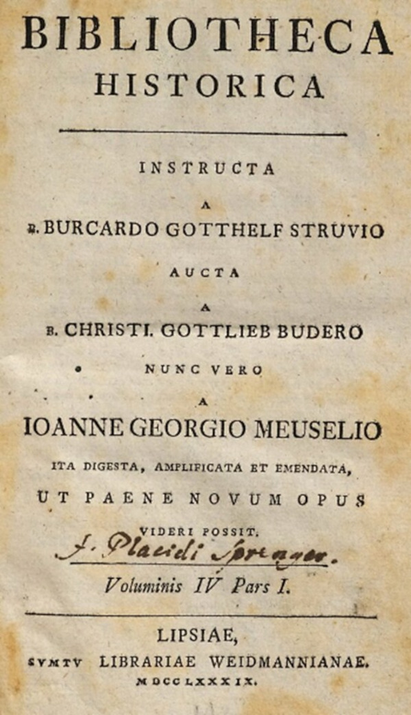 "Bibliotheca Historica", svezak IV. broj I., obajvljen u gradu Lipsiae (Leipzig) u Njemačkoj 1789. godine. (Izvor: Google (books.google.hr))