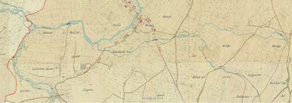 Područje Medka na katastarskom zemljovidu Ličko-krbavske županije iz 1875. godine (Izvor: Hungaricana - Hungarian Cultural Heritage Portal: Mapire: Habsburg Empire - Cadastral maps (XIX. Century)  (maps.arcanum.com))