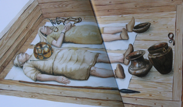 Mogući izgled groba 6 u kneževskom tumulu 139 (Izvor: Želimir Škoberne ”Budinjak - Kneževski tumul” (monografija), 1999.)