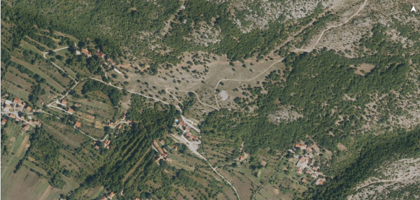 Put koji iz sela Gala vodi u selo Gljev (Izvor: Geoportal (geoportal.dgu.hr))